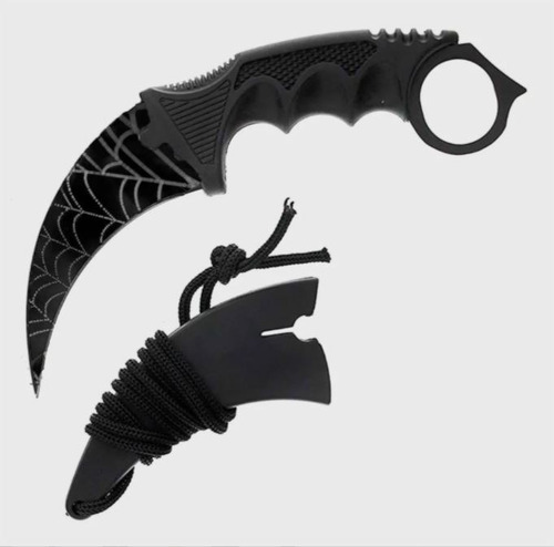 Karambit Black Spider Cuchillo Con Forro Y Cuerda 