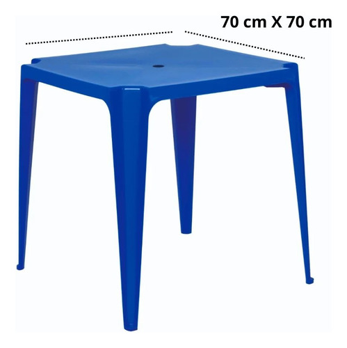 Mesa Plástica Quadrada Azul Mor 70,5 Cm X 70 Cm X 70 Cm