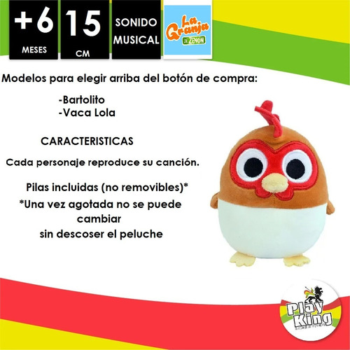 Imagen 3 de 5 de Peluche Musical Chuekos Granja De Zenon 15 Cm Bebe Arbrex
