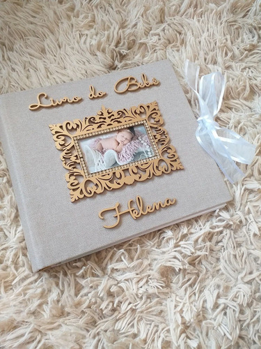 Imagem 2 de 10 de Livro Do Bebê Luxo Moldura Provençal Personalizado Com Nome