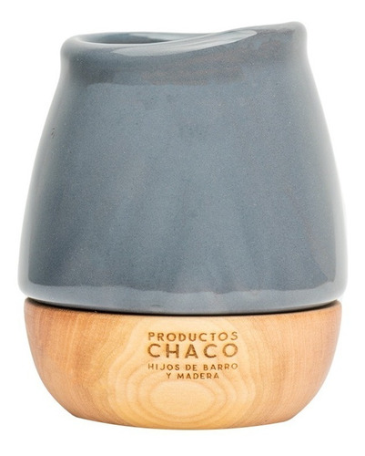 Mate Productos Chaco Porteñito De Cerámica Y Base De Madera Color Gris