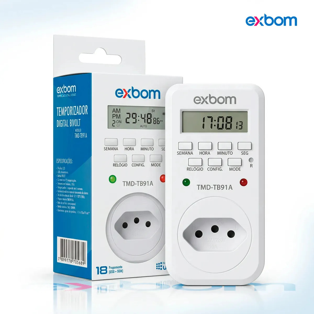 Temporizador Digital Exbom para Automação Residencial e Piscina, 16 Programas