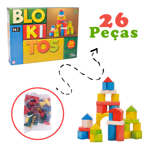 Brinquedo Para Montar Blokitos De Madeira C/26 Pçs