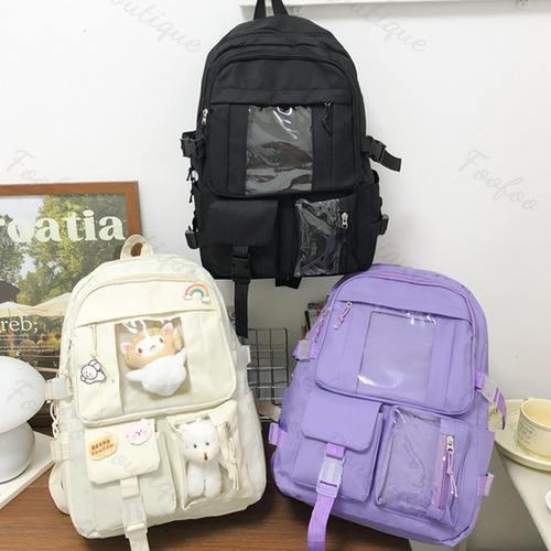 Mochila Escolar De Moda Casual Impermeable Gran Capacidad Foofoo Morado