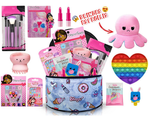 Imagem 1 de 7 de Maleta Kit Maquiagem Infantil Pop It + Polvo Brindes Bz139