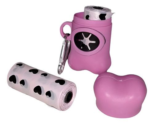 Kit Saquinho De Coco C/ 02 Rolos E 01 Porta Cata Caca Cor Rosa