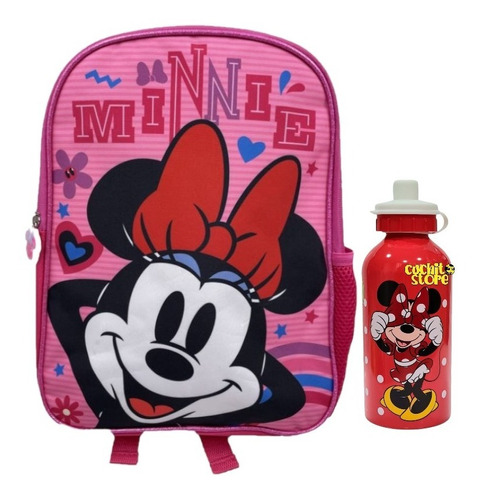 Mochila Escolar Minnie Mouse + Botella Disney Original
