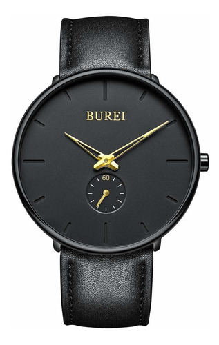 Reloj Unisex Burei Us-6024p-7 Cuarzo Pulso Negro En Cuero