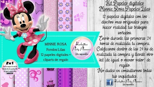 Papeles Fondos Digitales Lilas Minnie Rosa Kit Imprimible