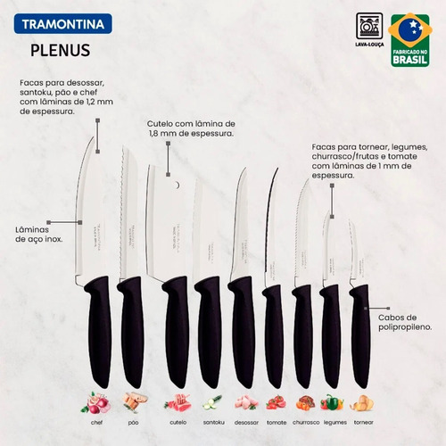 Jogo De Facas Faqueiro Aço Inox 9 Pçs 23498048 Tramontina