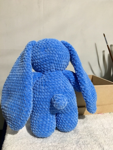 Amigurumi Conejo Azul Orejas Largas Tejido A Mano