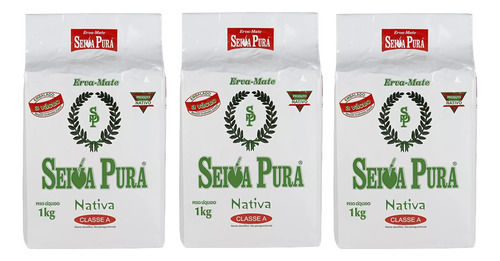 Kit 3 Erva Mate Seiva Pura Nativa Vácuo Chimarrão 1kg