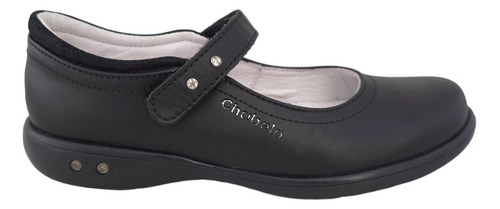 Zapato Escolar Niñas Velcro Chabelo C23-b Piel Negro 15-26.5