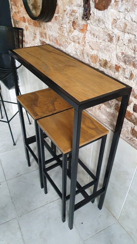Imagen 2 de 10 de Mesa Barra Desayunador 80x30x105cm + 2 Taburetes 30x30 Bar