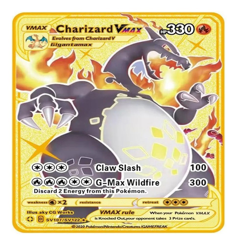 Carta Pokémon Metálica Exclusiva Charizard Vmax Black