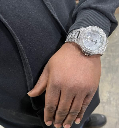 Charles Raymond Bling-ed Out Pulsera Cubana Con Reloj De Hip