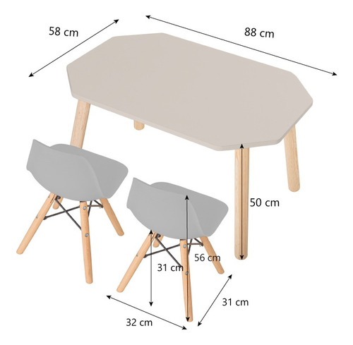 Set De Mesa Y Sillas Infantiles En Madera Para Niños Y Niñas Gris