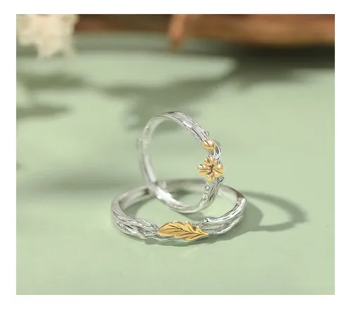 Anillos Plata S925 Ajustables Pareja Roble Y Algodoncillo
