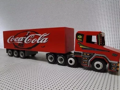 Mega Caminhão Brinquedo Scania Bitrem Bau Madeira Coca Cola