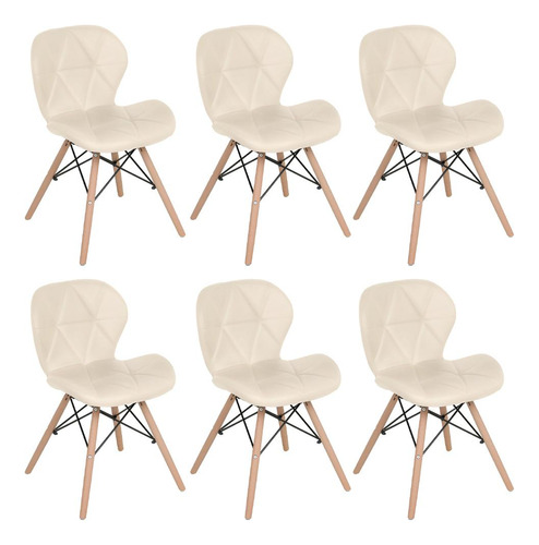Kit 6 Cadeiras Estofadas Charles Eames Eiffel Slim Confort Cor Creme Cor da estrutura da cadeira Creme