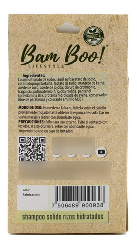 Imagen 5 de 10 de Shampoo Sólido Artesanal Rizos Hidratados 80 G Bam Boo!