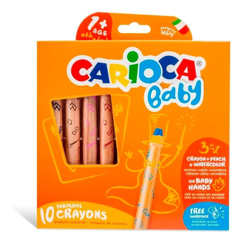 Crayón Lápiz Acuarelable Carioca® Baby X 10  + Sacapuntas