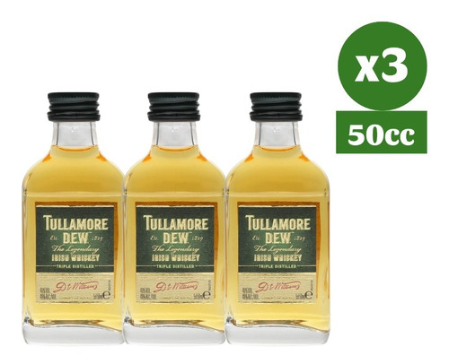 Pack 3x Miniatura Whiskey Irlandes Tullamore Dew 50cc 