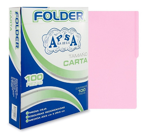Folder Color Rosa T Carta Caja 500 Pzas. Marca Apsa