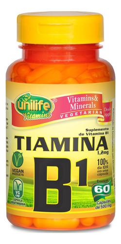 Vitamina B1 Tiamina 60 Capsulas 500 Mg - Unilife