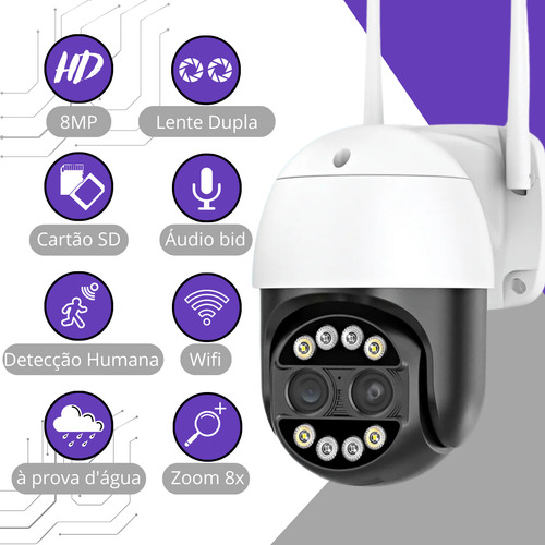Kit 2 Câmera Ip Wifi P. D'agua Fhd 8mp 4k 8x Zoom Híbrido