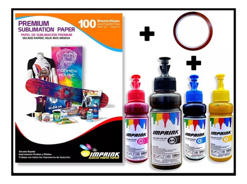 Pack Premium Sublimacion, Papel Premium 120g + Tinta + Cinta