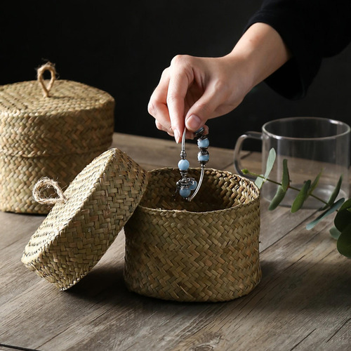 Cesta De Armazenamento Redonda Seagrass Container Caixa De
