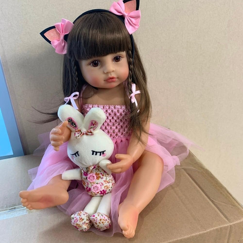 Muñeca Reborn Silicona 55 Cm Agua Ropa Biberón Chupete