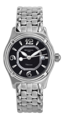 Reloj Nivada Millionaire Dama Acero Negro Fechador