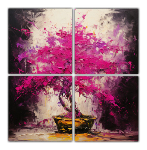 80x80cm Cuadro Abstracto En Fucsia, Estilo Estilo Óleo Bons