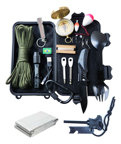 Kit De Sobrevivência Emergência Edc 22 Itens Pesca Bússola
