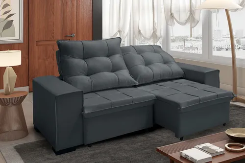Sofá Retrátil Reclinável Verona Plus 1,50 Velut Hellen Decor ​Cinza Liso