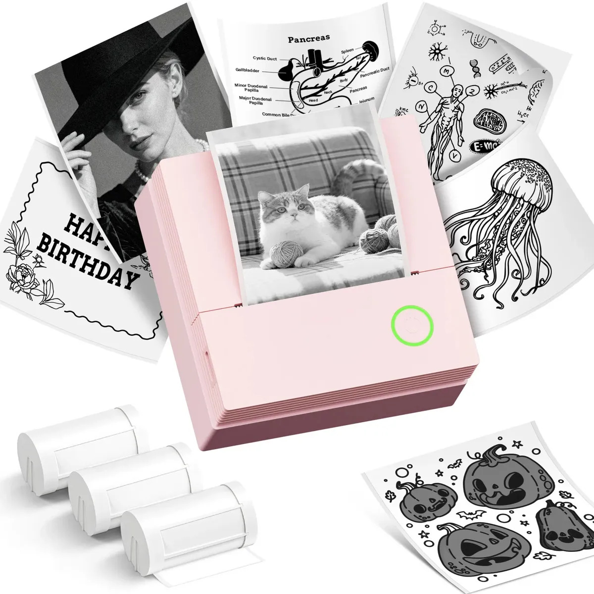 Mini Impressora de Sticker Portátil Nelko PM290 com Bluetooth e 3 Rolos de Papel Térmico