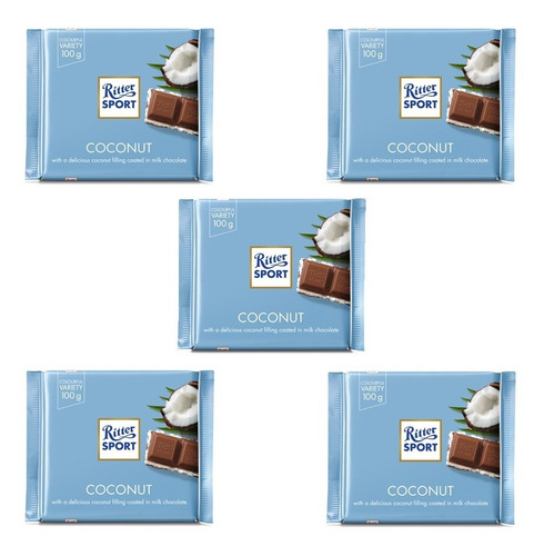 Ritter Sport Chocolate Con Coco Pack Con 5 Piezas