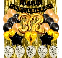 Comprar Combo Globos Kit Deco Fiesta Feliz Cumple 27 Artículos Dorado Y Negro Deco Fiesta