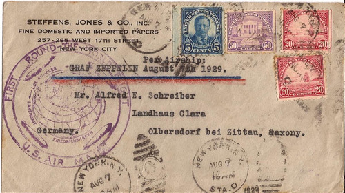 Envelope Zeppelin Usa Alemanha Carimbo Vôo Volta Ao Mundo