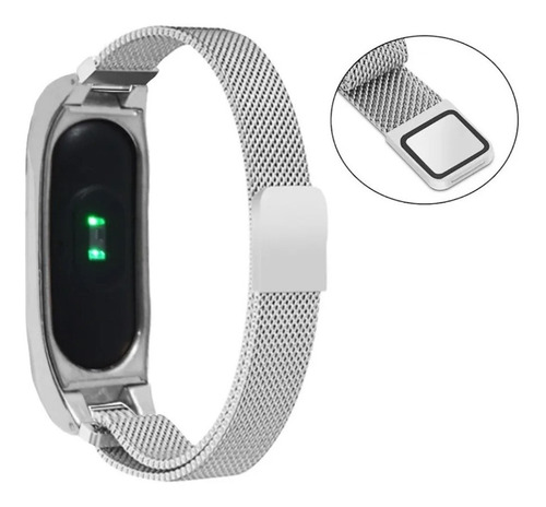 Imagem 1 de 7 de Pulseira Prateada De Aço Inoxidável Para Mi Band 2