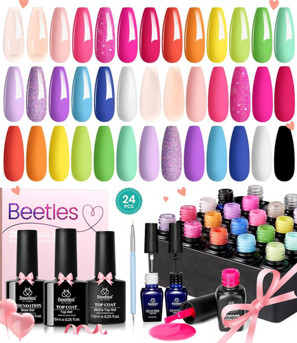 Nail Polish Set Beetles Gel 24pcs W/ Base Top Coat & Brush