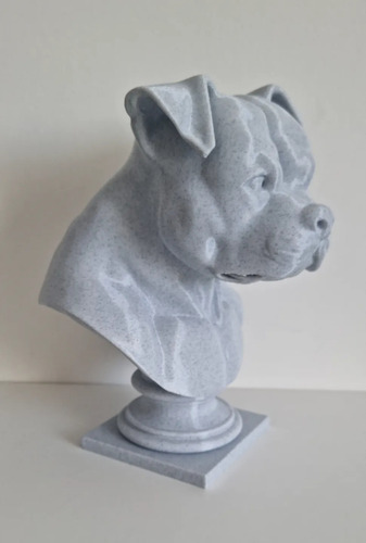 Escultura Busto De Perro Staffordshire Terrier - 3d Style Plateado