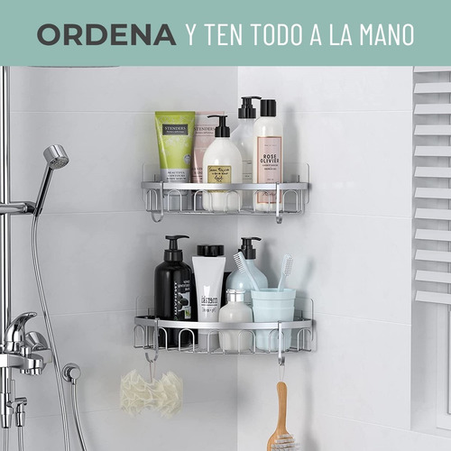 Imagen 3 de 9 de Esquinero Organizador Ducha Baño Adhesivo Set 2 Inoxidable