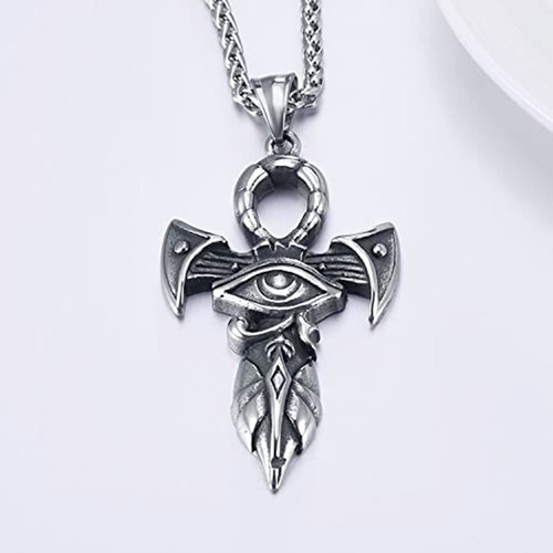 Collar De Ojos Horus De Cruz Egipcia De Acero Inoxidable .