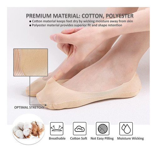 Calcetines Invisibles Antideslizantes Para Mujer, 5 Pares
