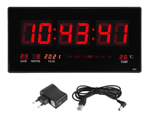 Imagen 2 de 9 de Moderno Reloj De Pared Digital Grande Led Temperatura De Esc