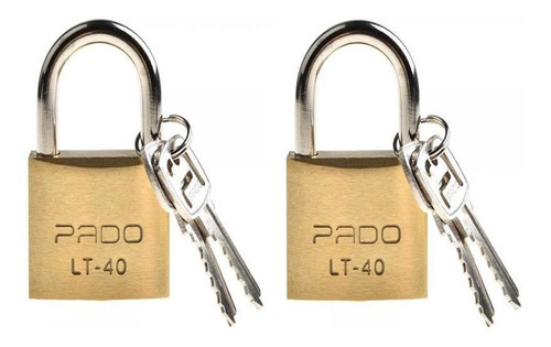Kit 2 Cadeados De Latão Pado Lt 40mm 2 Chaves Não Enferruja Cor Dourado