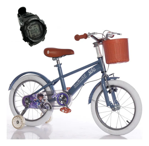 Bicicleta Infantil Aro 16 Infiniti Kids Premium Azul + Relógio